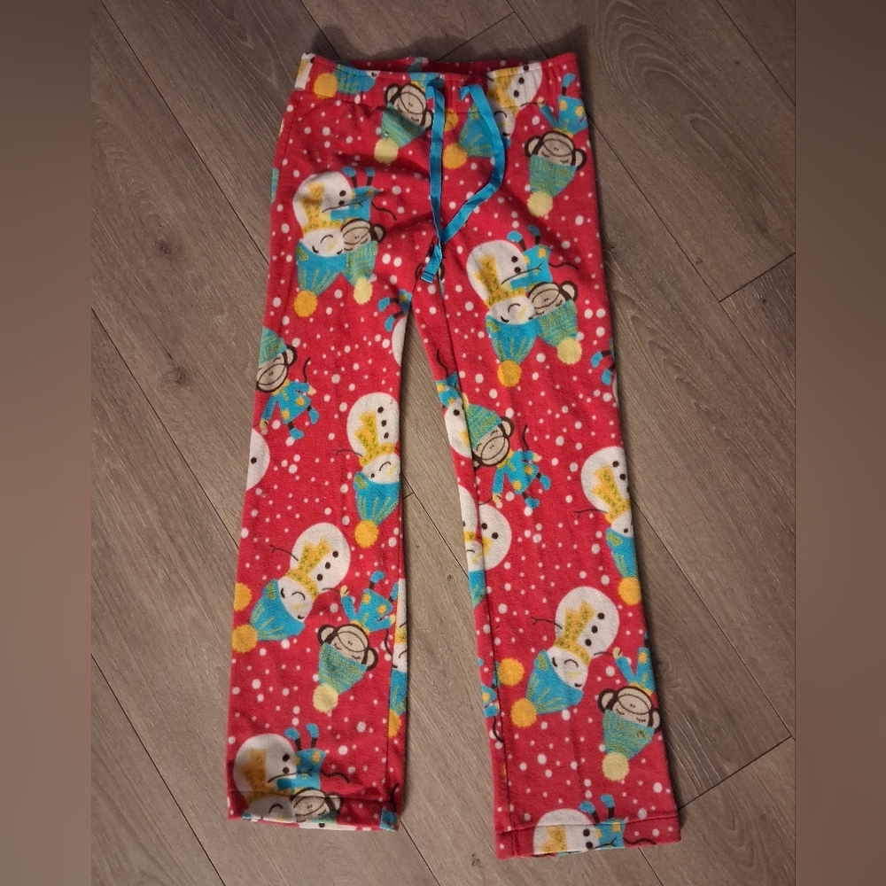 Old Navy Pink Fleece Pajama Pants With Monkey And Snowman Design (KID'S SIZE)